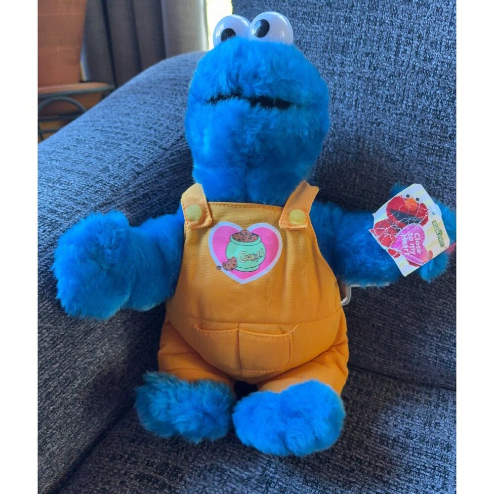 Sesame Street Cookie Monster Plush Nanco 2004 Orange Overalls Heart NWT Vintage
